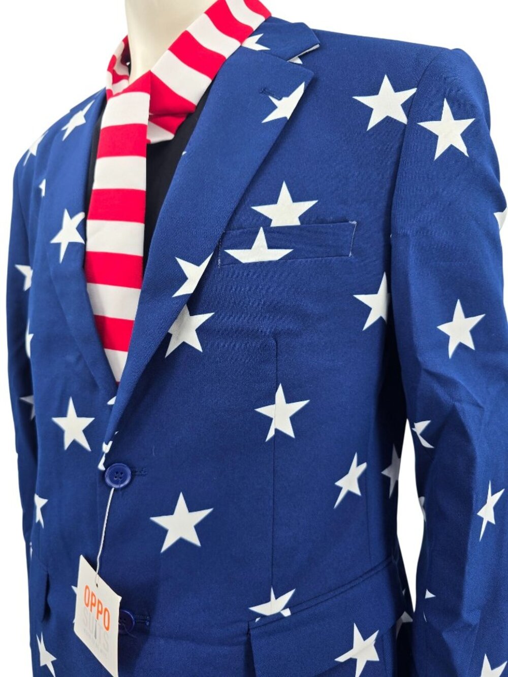 OppoSuits Mens USA Flag Star Print Red/Blue/White 44R Suit